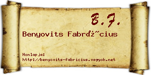 Benyovits Fabrícius névjegykártya